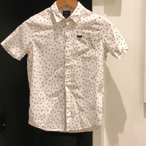 RVCA White Modern Casual Button Down Shirt Boys M Medium - Picture 3 of 4